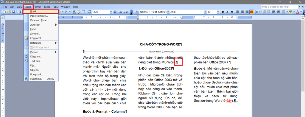 Cách chia cột bằng nhau trong Word 2003 - Hướng dẫn chi tiết và dễ hiểu